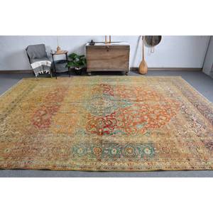 พรมปะต่อสีส้มและสีฟ้าคลาสสิก9x13ft ขนสัตว์ตุรกีและน้ำยางเหนียวด้านหลังสำหรับห้องนั่งเล่นสไตล์ Tabriz สำหรับวัยรุ่น - Product Image 2