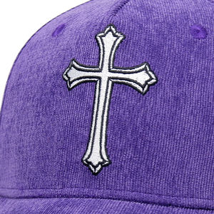 Casquette de Baseball en Cuir Vintage Violet Chapeau Lettre Logo Personnalisé Casquette de Baseball Brodée en Velours Côtelé - Product Image 6