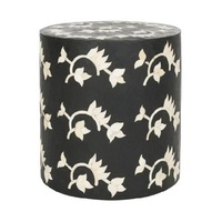Table de chevet / Table d'appoint / Table de salon moderne en os incrusté floral, blanc et noir, artisanat de qualité