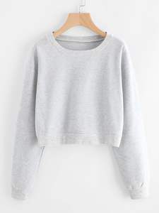 Personnalisé à la mode Vintage lavé 355G coton femmes sweat-shirt court à manches longues épaule sweat-shirts - Product Image 2