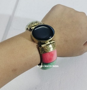 กำไลข้อมือหินธรรมชาติสำหรับผู้หญิงกำไลข้อมือทองเหลือง & กระดูก100% ทำด้วยมือ - Product Image 4