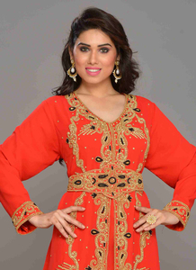 Red embroidered georgette islamic <b>kaftan</b> - Product Image 3