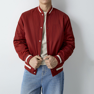 เสื้อแจ็คเก็ตเบสบอลวินเทจสำหรับผู้ชาย สไตล์วิทยาลัย  แขนหนัง ผ้าแคนวาส คอตั้ง ระบายอากาศได้ดี  พร้อมปักโลโก้ตามสั่ง - Product Image 2
