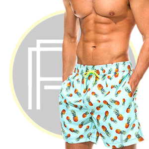 กางเกงว่ายน้ำขาสั้นสำหรับผู้ชายกางเกงชายหาดสีฟ้าแห้งเร็วในฤดูร้อนพร้อมเอวยางยืดและชุดว่ายน้ำเขตร้อนแบบผูกเชือก - Product Image 3