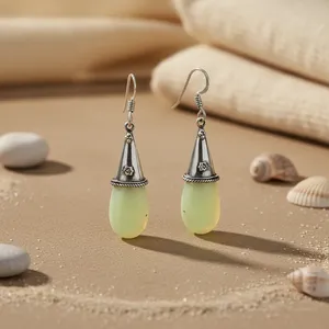Pendientes de Gota de Agua Vintage para Mujer, Plata, Piedra Natural, Pendientes de Gota Modernos Chapados en Oro para Fiesta - Product Image 1
