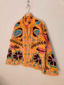 <b>Mustard</b> Yellow Velvet Suzani Embroidered Jacket Handmade Floral Folk Art Boho Ethnic Winter <b>Coat</b> For <b>Women</b> Vintage Jacket - Product Image 4