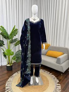 ชุดปาร์ตี้ออกแบบด้านบนด้านล่างและ dupatta กับด้ายและลำดับด้วยลูกไม้แฟนซี - Product Image 5