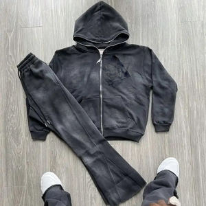 Survêtement délavé à l'acide pour hommes, prix de gros OEM ODM, streetwear, ensemble deux pièces, sweat-shirt et pantalon, logo et design personnalisés, vêtements - Product Image 6