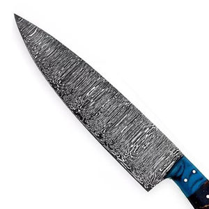 มีดเชฟเหล็กดามัสกัสทำมือ ด้ามไม้พะยูงแท้ ใบมีดหยัก คุณภาพระดับอุตสาหกรรม-ใช้ในครัวแคมป์ปิ้ง รับผลิตตามแบบ OEM - Product Image 3