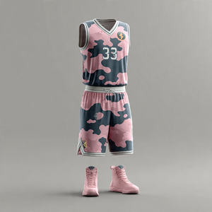 Camouflage Basketball Uniform Football Sleeveless Jersey Tops Basketball Printed Shorts Set 100% Polyester Basket Ball Uniform - Product Image 1