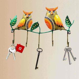 Organisateur mural en métal indien à forte demande avec un design double hibou pour la décoration intérieure, suspension murale et cadeau, crochet mural en forme d'hibou en gros - Product Image 1