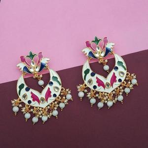 Kriaa White Meenakari and Beads Kundan Pendientes colgantes finos Modelo 1314208E - Product Image 1
