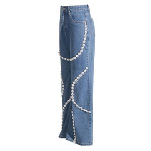 2025 Wholesale High Quality Midweight Coated Washed Button <b>Jeans</b> Distressed Hole <b>Flare</b> Pants <b>Men</b> Denim Mid Waist Patchwork - Product Image 3