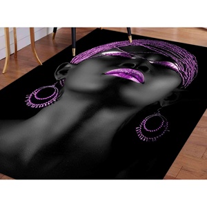 Alfombra de Arte con Diseño de Mujer Negra: Detalles en Morado, Decoración Moderna para el Hogar, Alfombra Suave No Tejida - Product Image 4