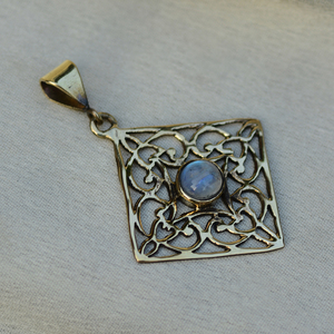 Boho Moonstone Pendant Tribal Brass <b>Necklace</b> Women Antique Brass Finish Geometric Jewelry Wholesale - Product Image 2