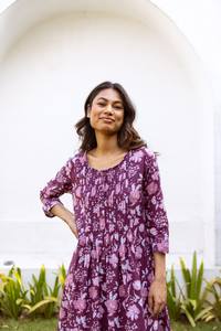 Vestido Bohemio de Morera Hecho a Mano, Estampado a Mano con Bloques, Algodón Casual, Informal, de Algodón Puro con Estampado Floral - Product Image 6