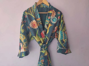 Chaqueta Kantha estampada, bata de baño de algodón, ropa de playa, Bikini, cubierta de algodón, edredón Kantha, Kimono, abrigo envolvente, bata de dama de honor - Product Image 6