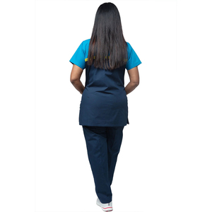 Conjunto de Uniforme Médico para Mujer, Color Azul Marino con Detalles en Turquesa y Amarillo, Pantalones a Juego, Uniformes de Hospital - Product Image 2