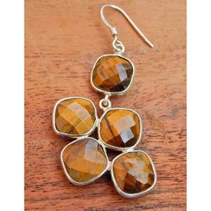 Boucles d'oreilles en pierres précieuses œil de tigre naturel faites à la main 925 bijoux en argent sterling cadeau à la mode pour les filles femmes oeil de tigre à facettes - Product Image 2