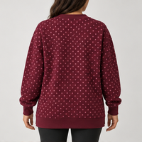 Sweat-shirt col rond bordeaux pour femme avec pois rose poudré sur toute la surface, manches longues, Trackstar OEM Private Label