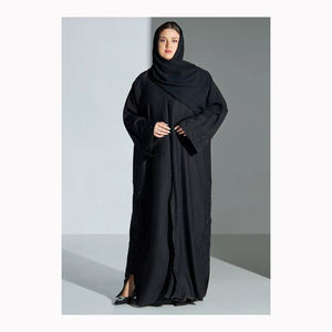 Negro mano hacer Color personalizado OEM servicio último diseño ligero largo musulmán señoras Abaya nueva moda Color sólido señoras A - Product Image 4