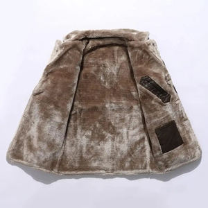 Custom <b>Men's</b> Dark Brown Shearling Leather Coat Faux Fur Lined Winter <b>Warm</b> Long Overcoat Button Closure Casual Outerwear - Product Image 3