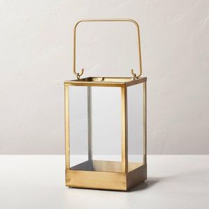 Vintage <b>Brass</b> <b>Lantern</b> With Glass Panels Suitable For Candle Lighting Or Decorative Accent For Bedroom Or Hallway - Product Image 1