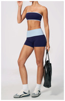 Nouvel ensemble de sport 2 pièces pour femme, sans bretelles, color-block, effet push-up fessier, contrôle du ventre, anti-transpiration, avec short de yoga