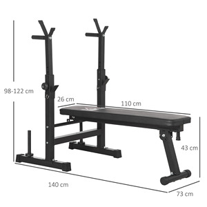 Banc de musculation pliable HOMCOM avec 8 hauteurs réglables et support d'haltères en acier et PU, 140x73x98-122 cm, noir - Product Image 3