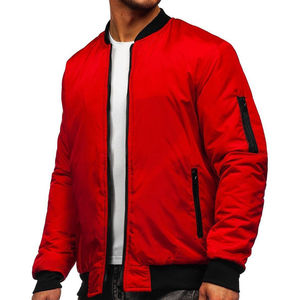 Chaqueta Bomber de satén roja con logotipo personalizado para invierno, chaqueta de vuelo Bomber gruesa para hombre, chaqueta con patrón de procesamiento de tinte y cremallera para hombre - Product Image 3