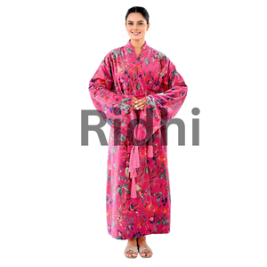 Kimono de Terciopelo Rosa con Diseño Floral, Térmico, 100% Terciopelo, para Playa o Piscina, Unisex, Ecológico, con Encaje y Cintura Natural - Product Image 6