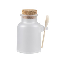 Bocaux en plastique givré pour sels de bain avec bouchons en liège et cuillères en bois, bouteilles rechargeables pour poudre de masque 100g 200g 300g 500g