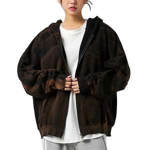 Sweat à capuche en molleton français respirant à fermeture éclair, effet délavé à l'acide, anti-boulochage, grande taille, de haute qualité, très vendu pour femmes - Product Image 4