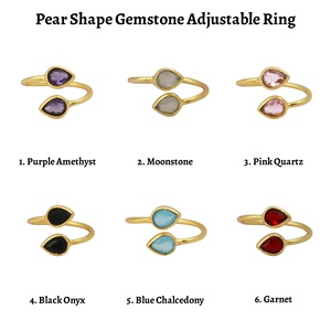Bague en pierre précieuse améthyste en forme de poire plaqué or 5x7mm bague Design à la main véritable bague entièrement réglable bijoux pour filles - Product Image 2