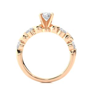 Bague de fiançailles en or jaune 14 carats avec diamant de laboratoire rond taille solitaire halo personnalisé, VVS, pour femme - Product Image 5