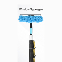 Poteau télescopique multifonction de vente d'usine avec raclette de fenêtre à récurer douce et brosse de lavage de voiture en microfibre