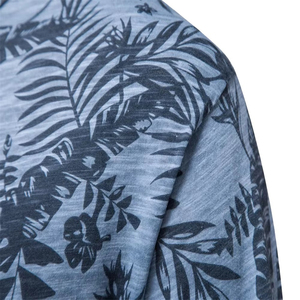 เสื้อยืดแขนสั้นพิมพ์ลายใบไม้เขตร้อนสีน้ำเงินสำหรับผู้ชายสวมใส่สบายๆในฤดูร้อน - Product Image 4