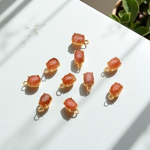 Gold Plated Oval Sunstone Connector Charm with Prong Setting Faceted Stone Single <b>Bail</b> <b>Pendant</b> for Jewelry Making - Product Image 1