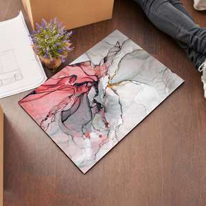 Red and Gray Wool Patchwork <b>Rug</b> Modern Printed <b>Chenille</b> <b>Rug</b> with Latex Backing for Dining Room - Product Image 2