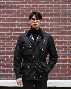 International Lightweight UK Union Casual Motorcycle Coated Canvas Vintage Hunting Field <strong>Parka</strong> Belted Biker Black Cotton Jacket - Product Image 1