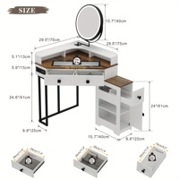 Coiffeuse OEM avec miroir et éclairage, ensemble de coiffeuse de maquillage avec station de charge pour chambre à coucher, table de coiffeuse en verre avec tiroirs et étagères