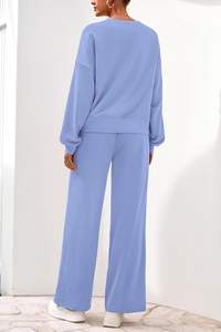 Conjuntos de 2 piezas para mujer, chándal de otoño 2025, Sudadera de cuello redondo, pantalones de chándal de pierna ancha, conjuntos de salón, chándal - Product Image 4