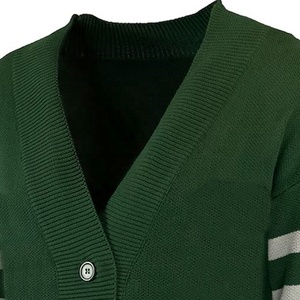 Logos universitarios personalizados en cárdigan verde de punto para estudiantes con cuello en V suéter de uniforme de manga larga para invierno - Product Image 2