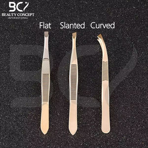 Pinces à épiler pour sourcils, outils d'épilation, couleur dorée, acier inoxydable, pointe inclinée plate, forme incurvée, pinces de beauté - Product Image 3