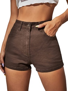 Summer Women's High Waisted Casual Eco-Friendly <b>Elastic</b> <b>Waist</b> Bleach Wash Blue <b>Jeans</b> Shorts <b>with</b> Slash Pockets - Product Image 4