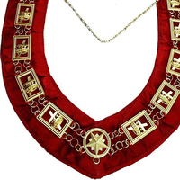Maçonnique Regalia chevaliers templiers chaîne en métal collier bijoux en or avec velours rouge bijoux de vêtements de la plus haute qualité