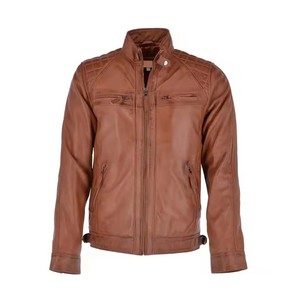 Cremallera frontal personalizada de moda estilo de la calle chaqueta de cuero de vaca unisex - Product Image 3