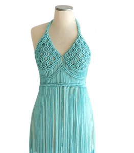 Vestido de Playa de Macramé Azul de Alta Calidad, Estilo Boho, Tejido a Mano en Algodón, Ropa Festiva, Estilo Bustier - Product Image 1