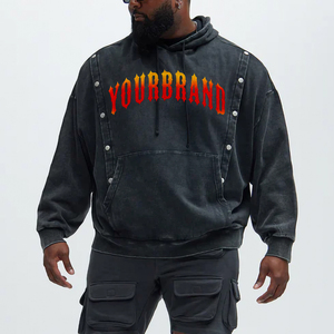 OEM Custom Acid Wash Sweats à capuche avec boutons sur le côté coton French Terry Pullover Loose Fit Hoodie Men for Hot Selling Wholesale - Product Image 4