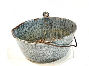 กระถางเครื่องเคลือบลายจุดสีเทาโบราณพร้อมด้ามไม้ของตกแต่งบ้านไร่แบบชนบทสำหรับบ้านหรือสวน - Product Image 5